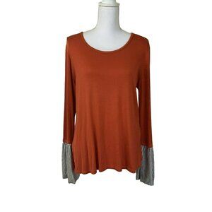 Soft Surroundings Chantal Bell Sleeve Blouse Contrast Sleeve Cinnamon Medium